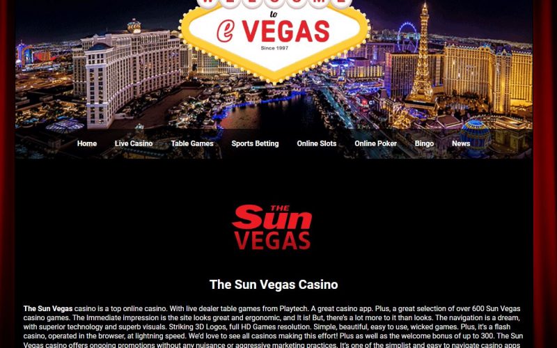 Learn all about the Sun Vegas casino no deposit bonus at E-Vegas.com 2022